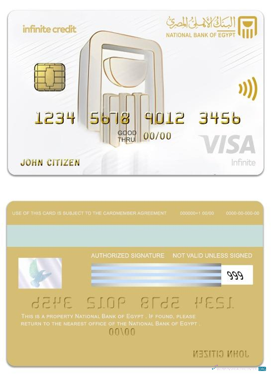 Download Egypt National Bank of Egypt visa infinite card Photoshop template